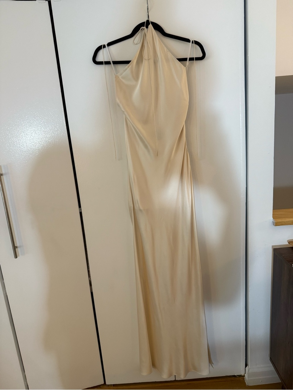 New/Never Worn Michael Lo Sordo Cream Satin Halter Maxi Dress
